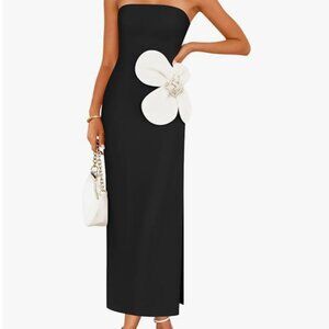 ZESICA Women's Summer Strapless Bodycon Maxi Dress 2025 Ribbed Knit Backless Flo